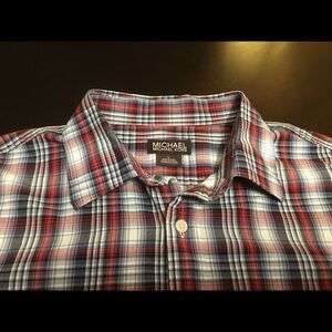 Michael Kors Plaid Button Up Shirt Red Black Sz L